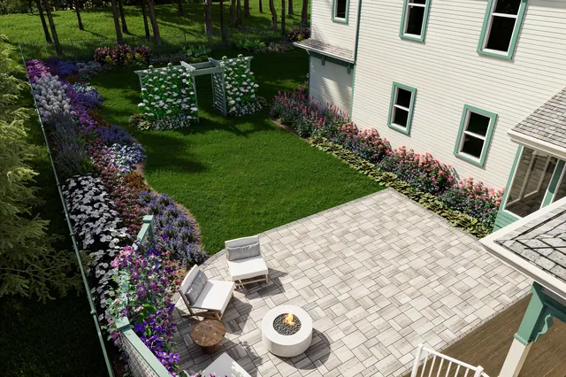 Rendering of the Hurd Residence: patio and fire table