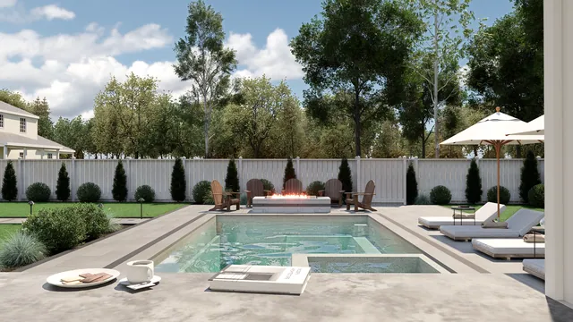 Rendering of the Matthews Residence: pool and in-water loungers