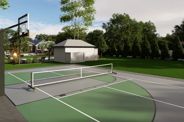 Rendering of the sport court marked for basketball and pickleball