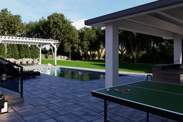 Rendering of the covered pavilion with a games area beneath