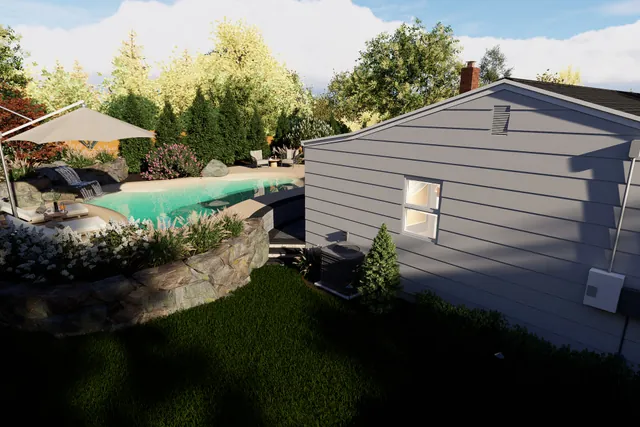 Rendering of the pool terrace with the flagstone steps