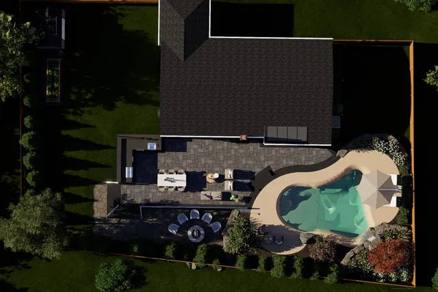 Overhead plan-view rendering of the whole rear yard
