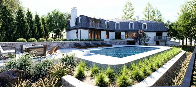 Rendering of the Hammerberg Residence: retaining wall and planting