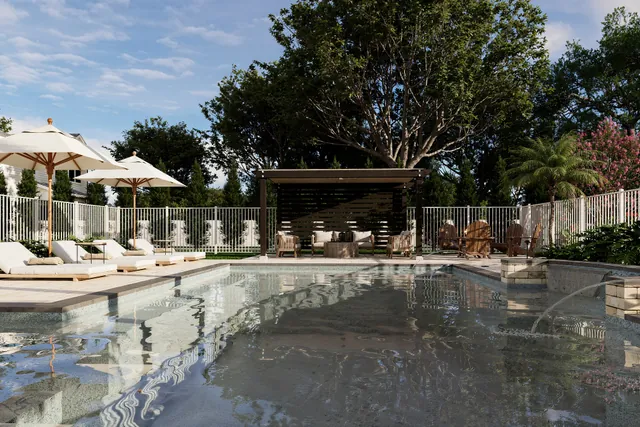 Rendering of the pool and spa with loungers