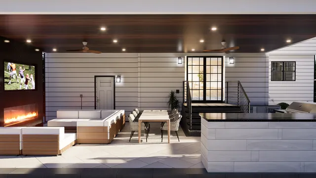 Rendering of the Munafo Residence: lounge under the pavilion