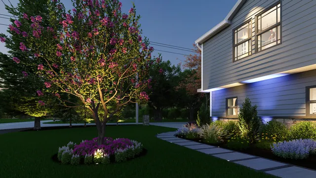Rendering of the Wan Residence: flowering tree and beds